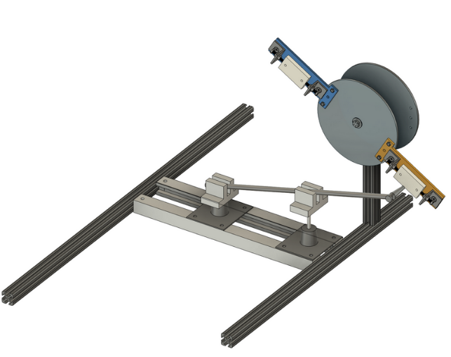 Iterative evolution from a fixed single-sample setup to a rotating steel system enabling repeatable reference and specimen testing.