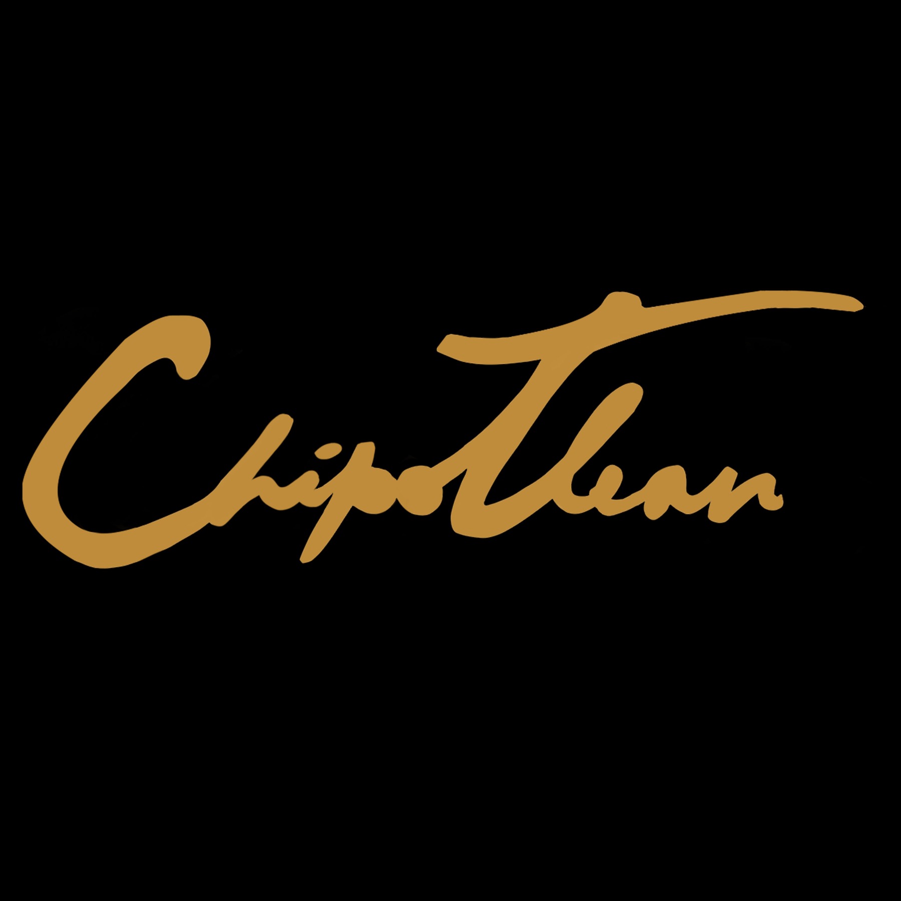 Gold Chipotlean script logo on black